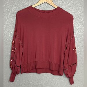 C+J collection Balloon Sleeve Boho Embroidered Top Size Small